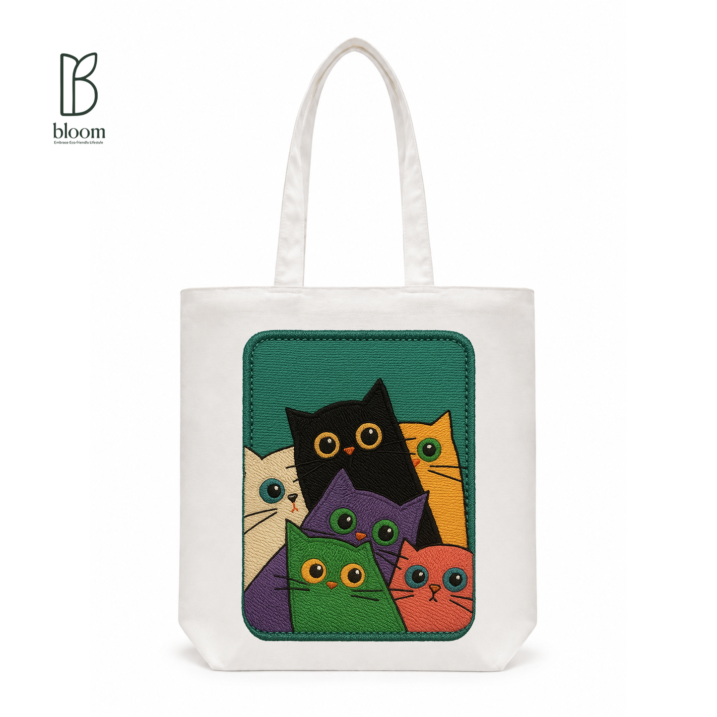 Rainbow Cat Squad canvas tote bag - Regular White | Bloom Bags BD