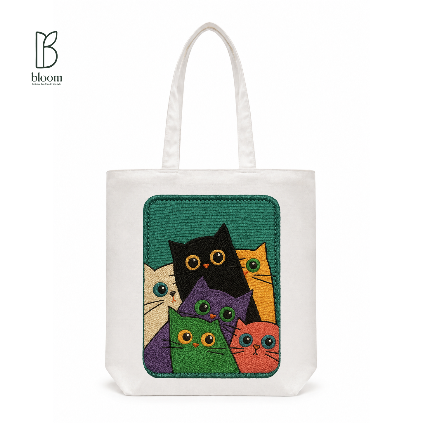 Rainbow Cat Squad canvas tote bag - Regular White | Bloom Bags BD