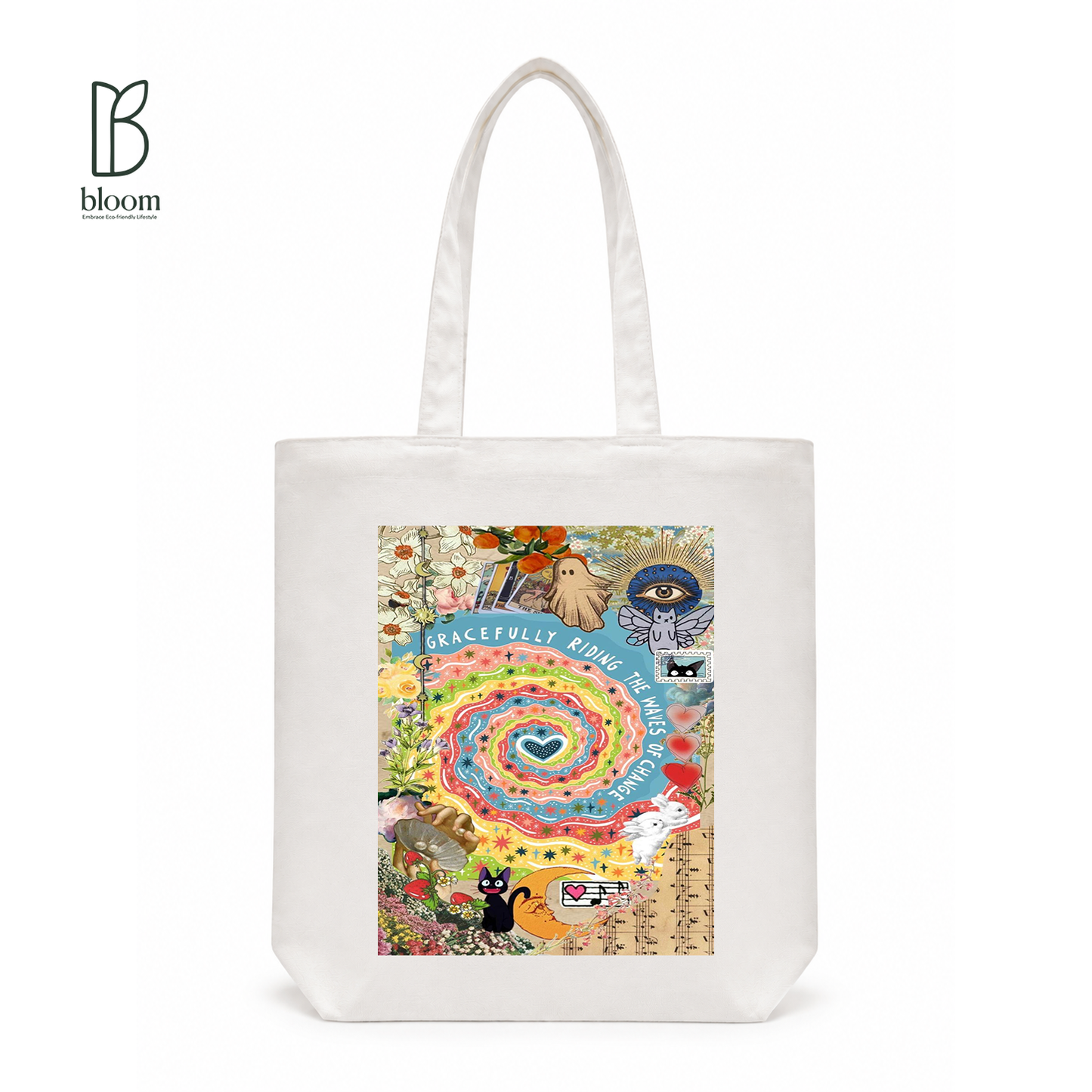 Waves of Change canvas tote bag - Regular White | Bloom Bags BD