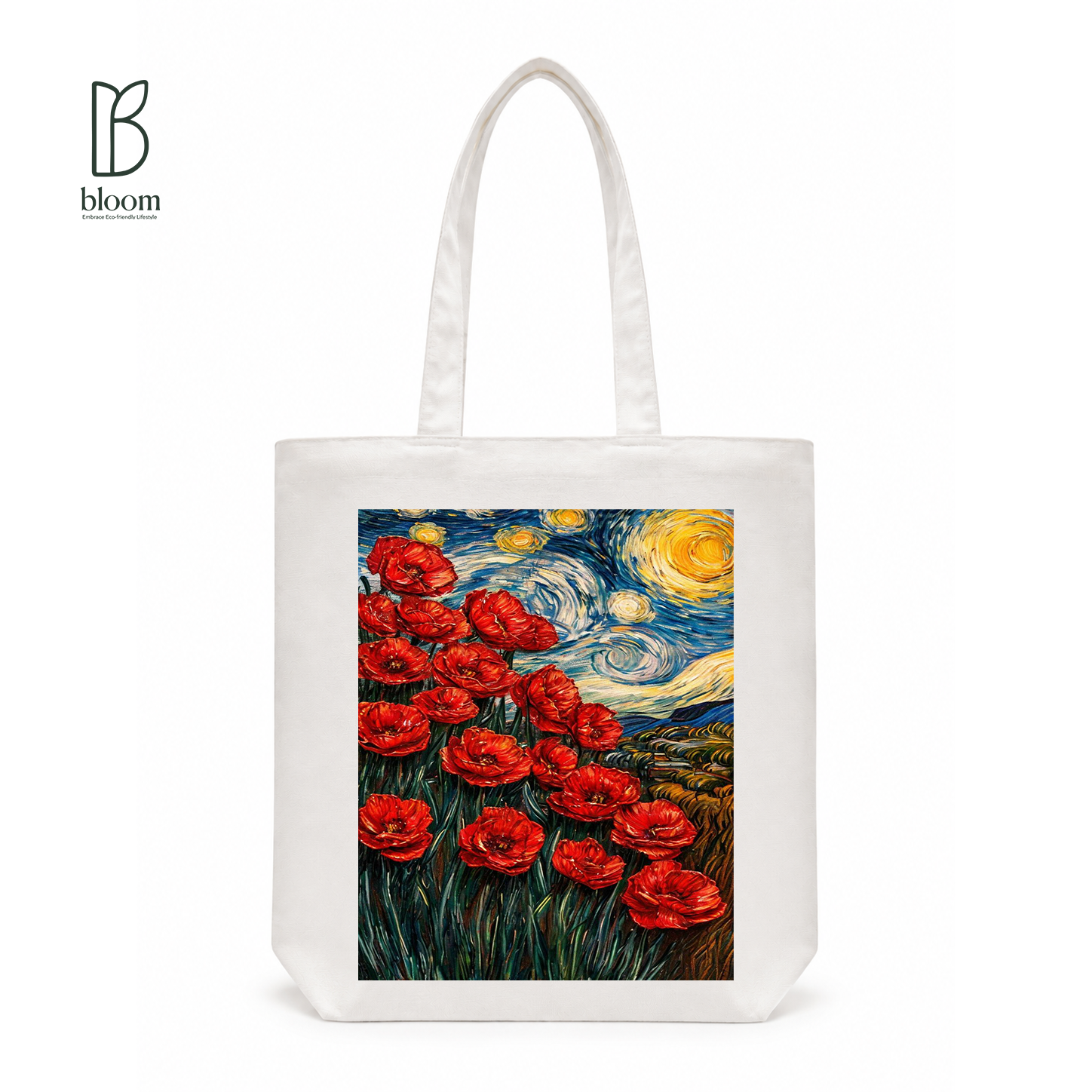 Starlit Poppies canvas tote bag - Regular White | Bloom Bags BD