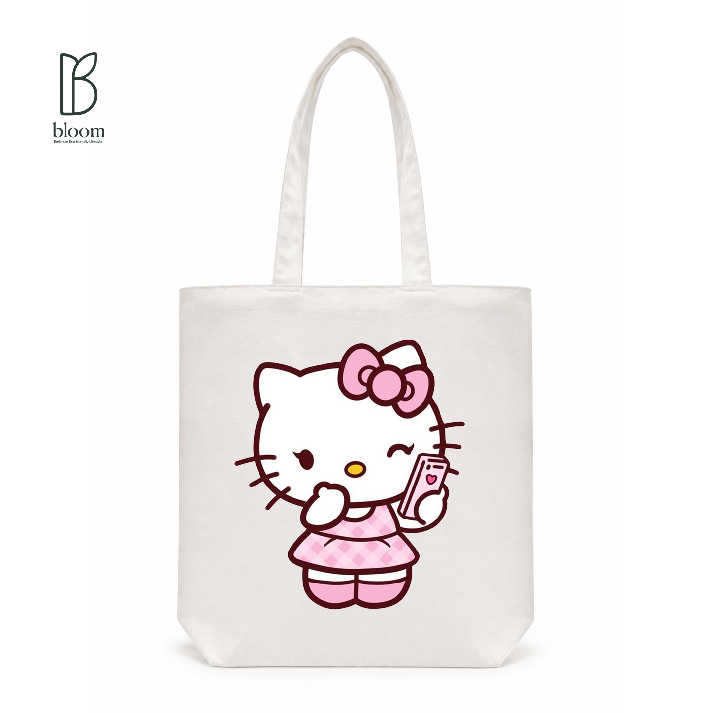 Kitty Selfie Moment Canvas Tote Bag - Regular White | Bloom Bags BD