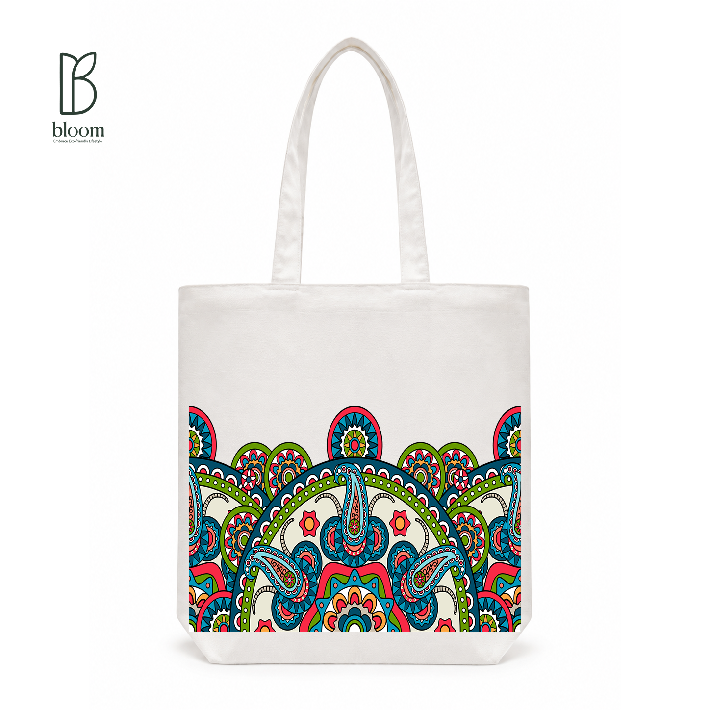 Sunburst Paisley Bloom Canvas Tote Bag - Regular White | Bloom Bags BD