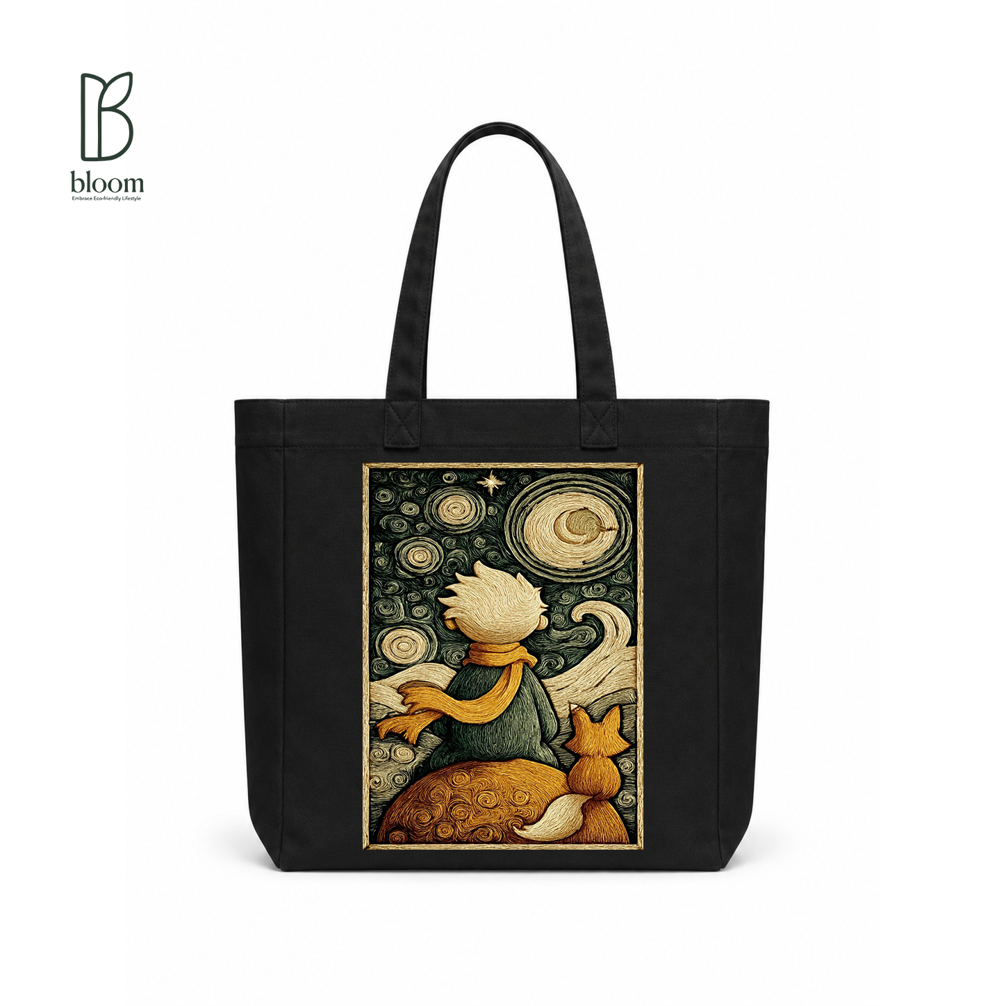 Little Prince Starry Night Canvas Tote Bag - Square Black | Bloom Bags BD