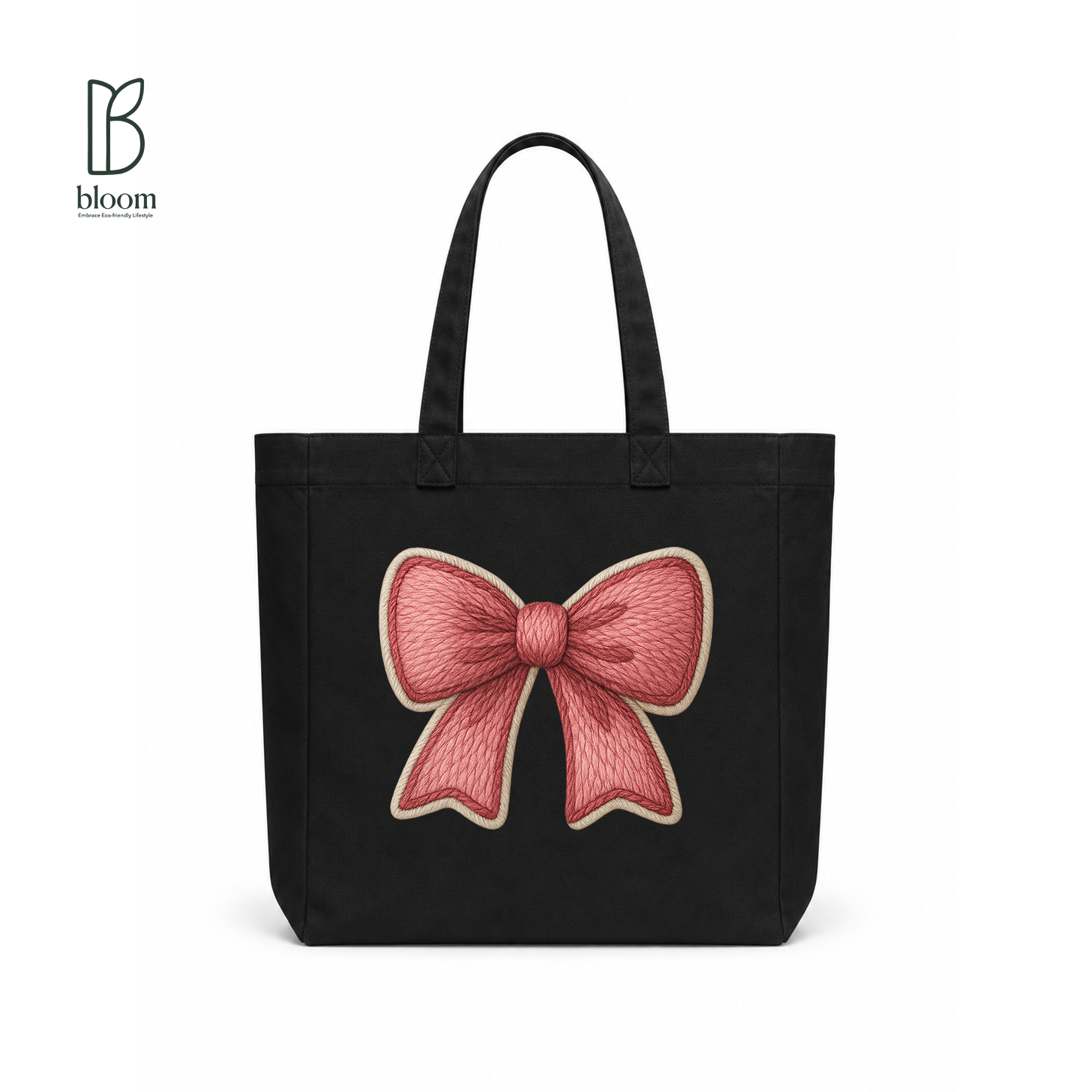 Red Ribbon Bow Canvas Tote Bag - Square Black | Bloom Bags BD