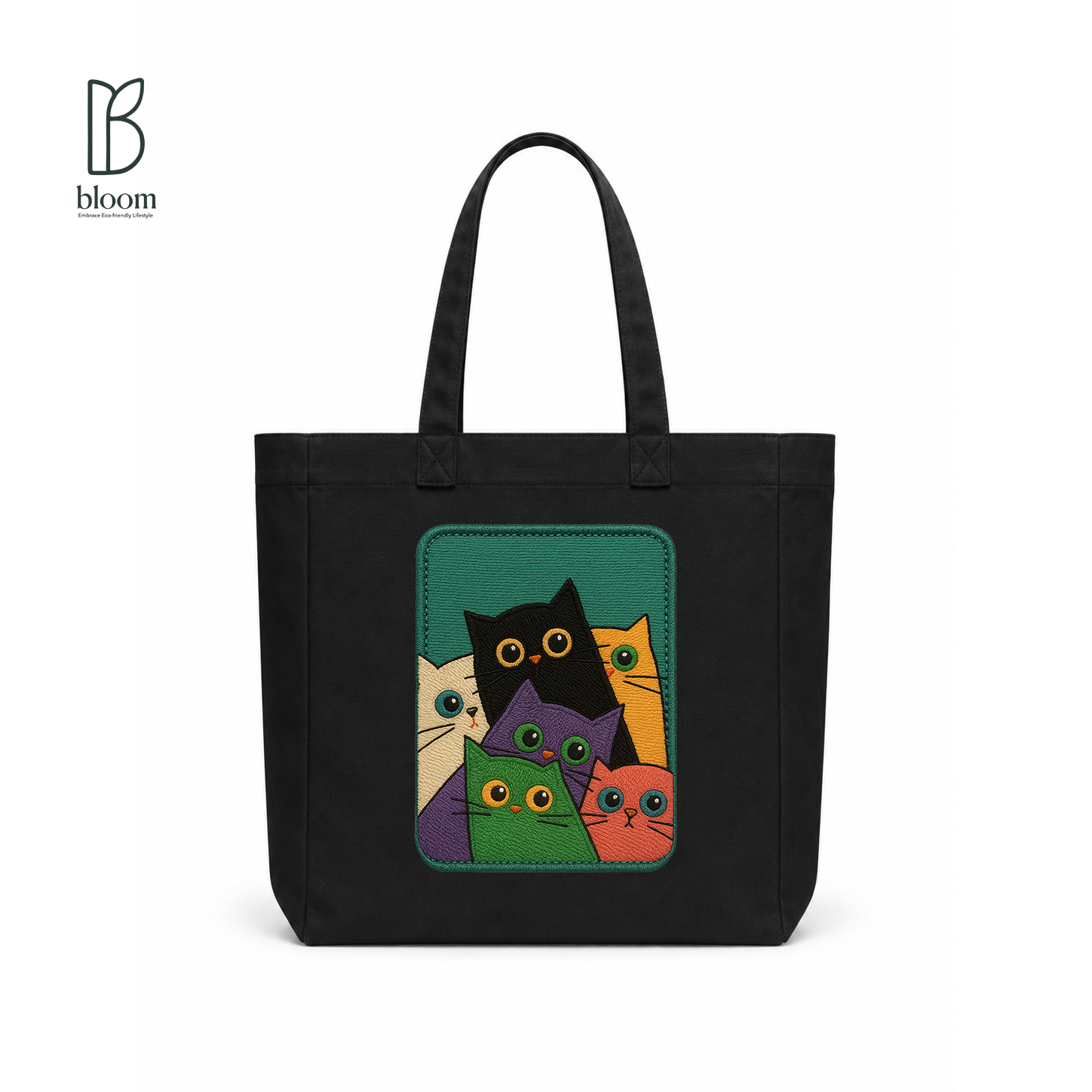 Rainbow Cat Squad canvas tote bag - Square Black | Bloom Bags BD