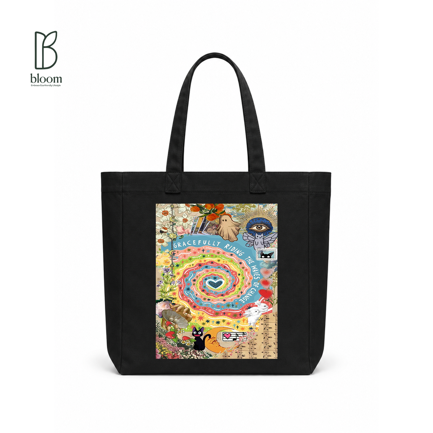 Waves of Change canvas tote bag - Square Black | Bloom Bags BD
