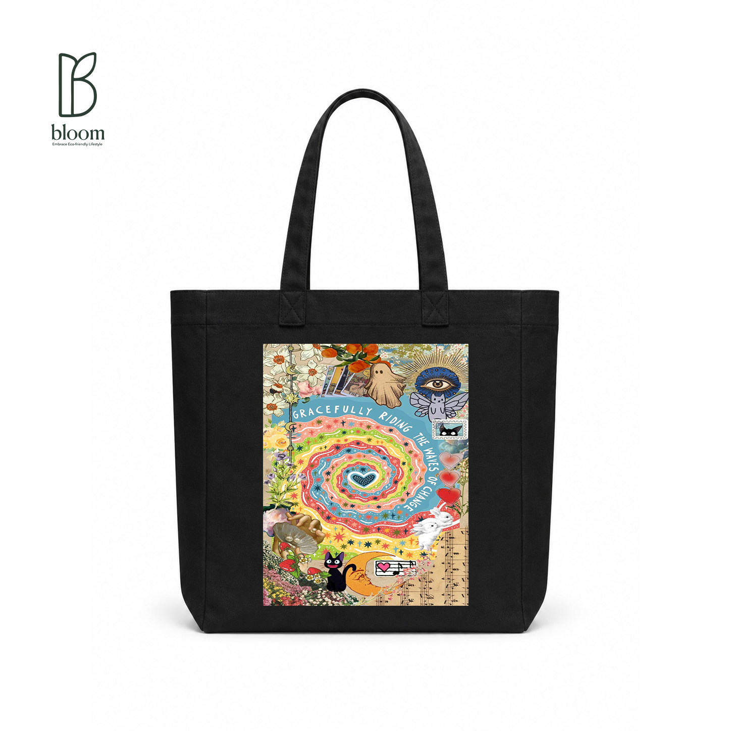 Waves of Change canvas tote bag - Square Black | Bloom Bags BD