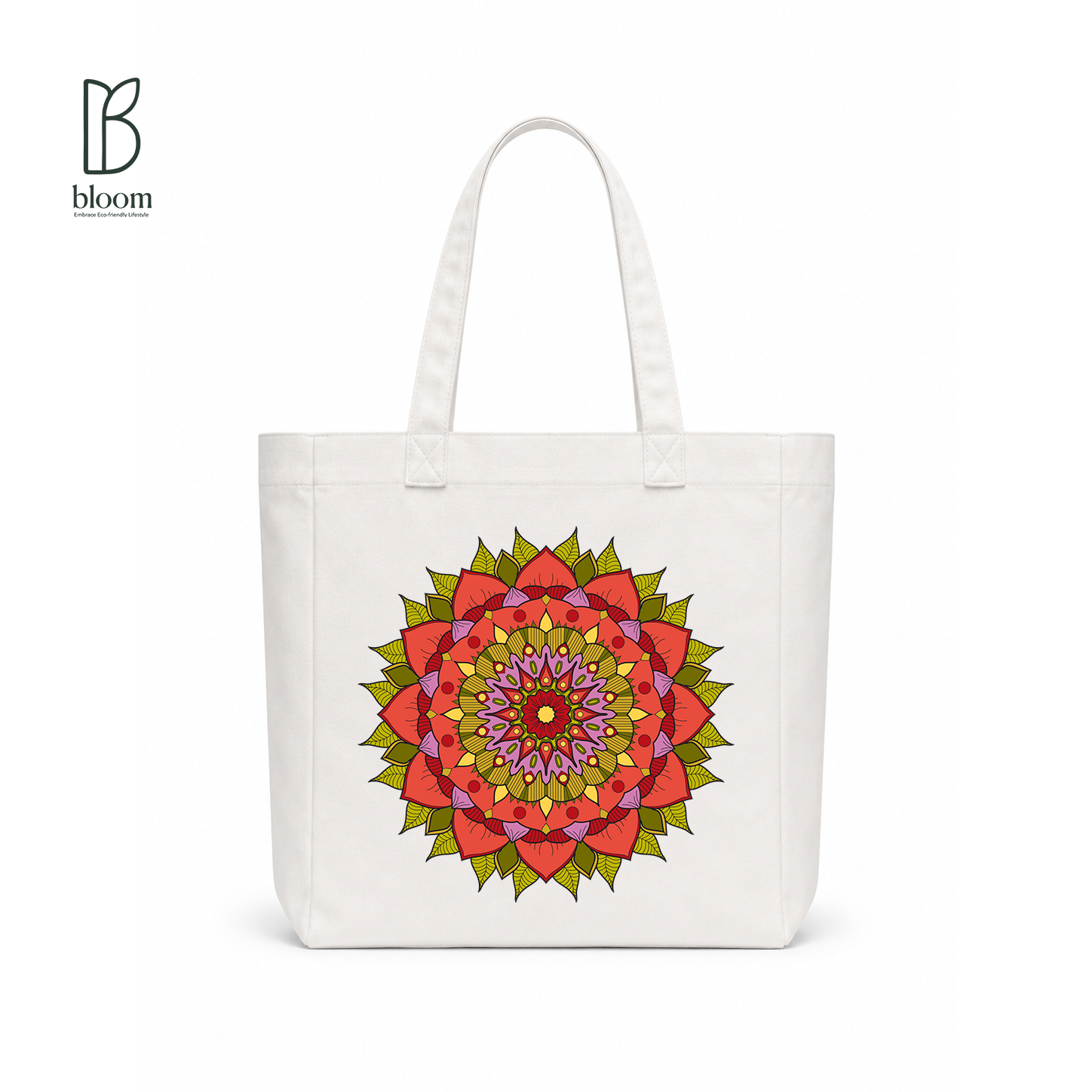 Crimson Petal Mandala Canvas Tote Bag - Square White | Bloom Bags BD