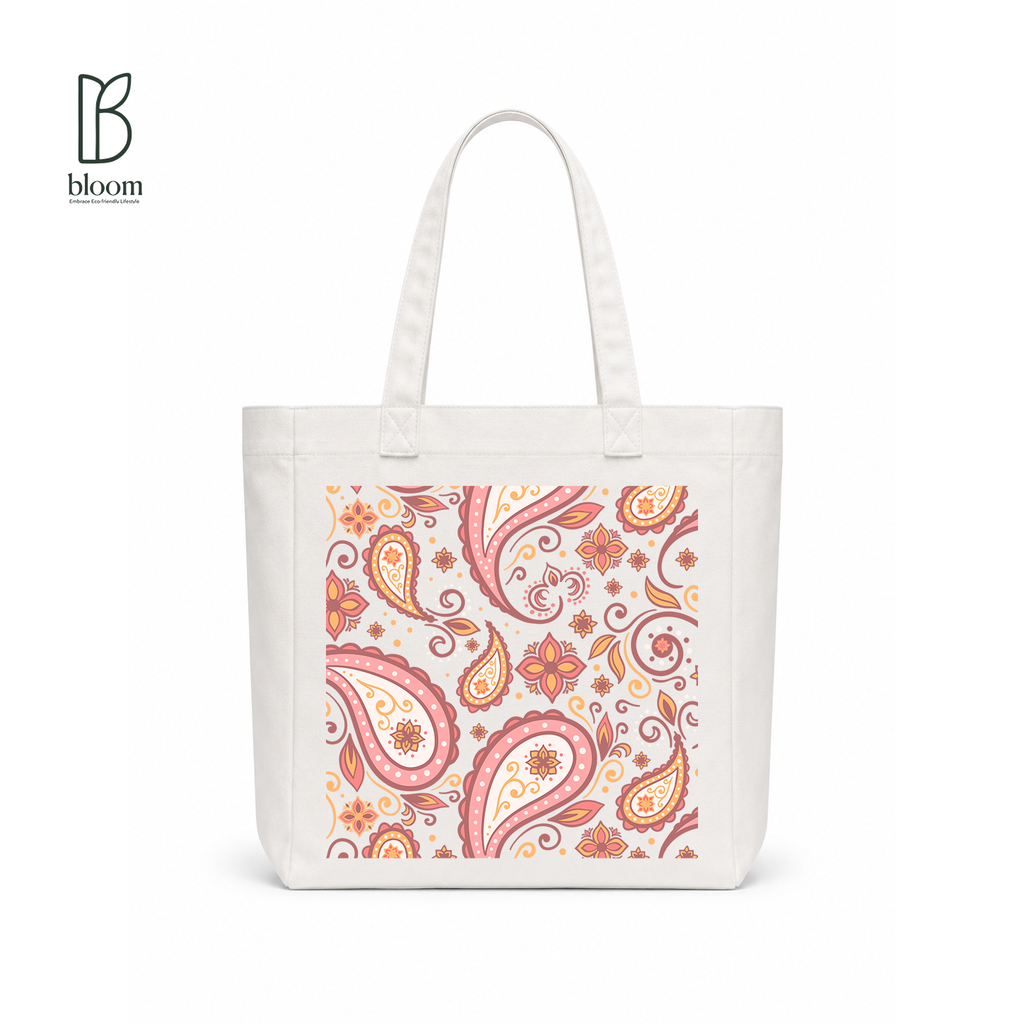Blush Paisley Whisper Canvas Tote Bag - Square White | Bloom Bags BD