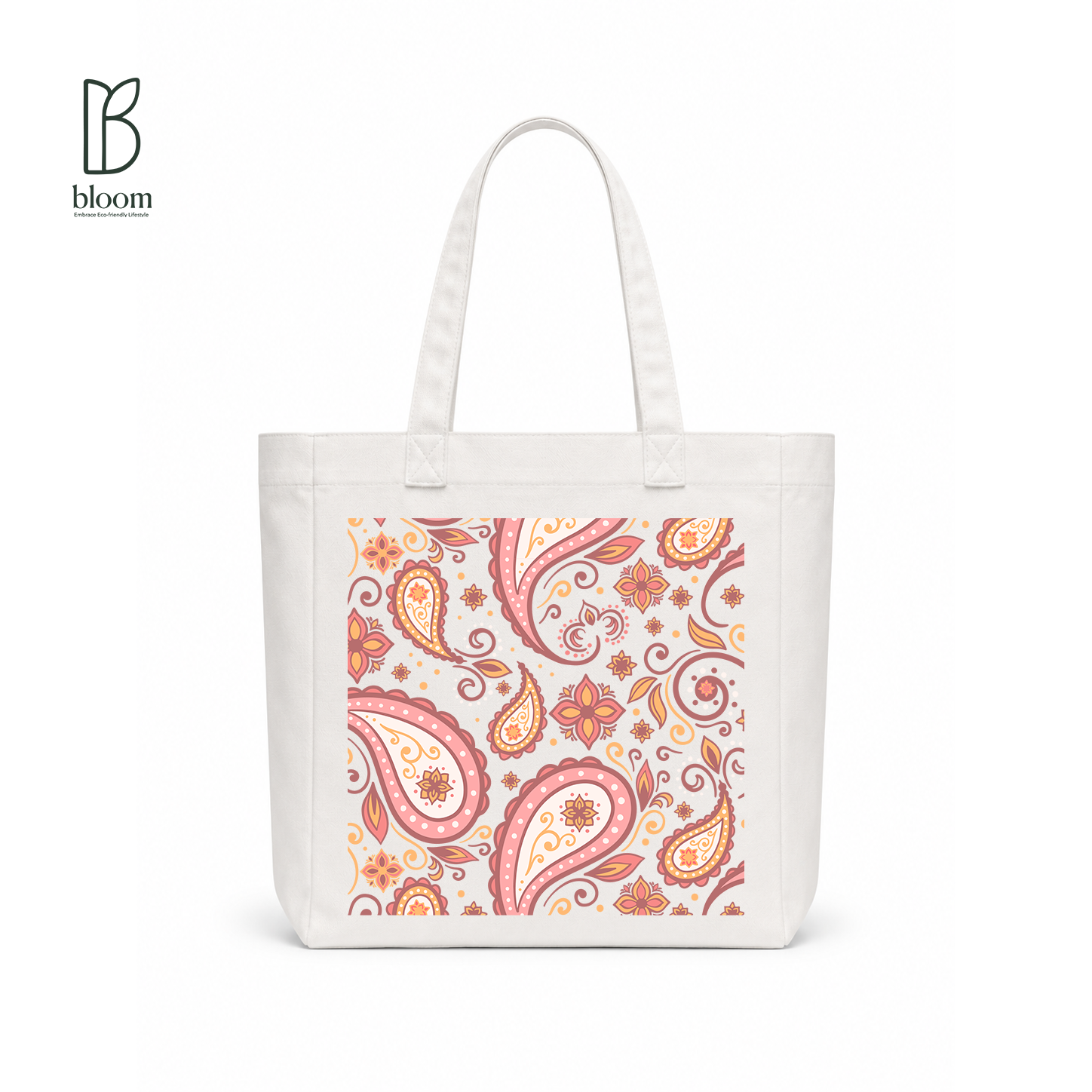 Blush Paisley Whisper Canvas Tote Bag - Square White | Bloom Bags BD