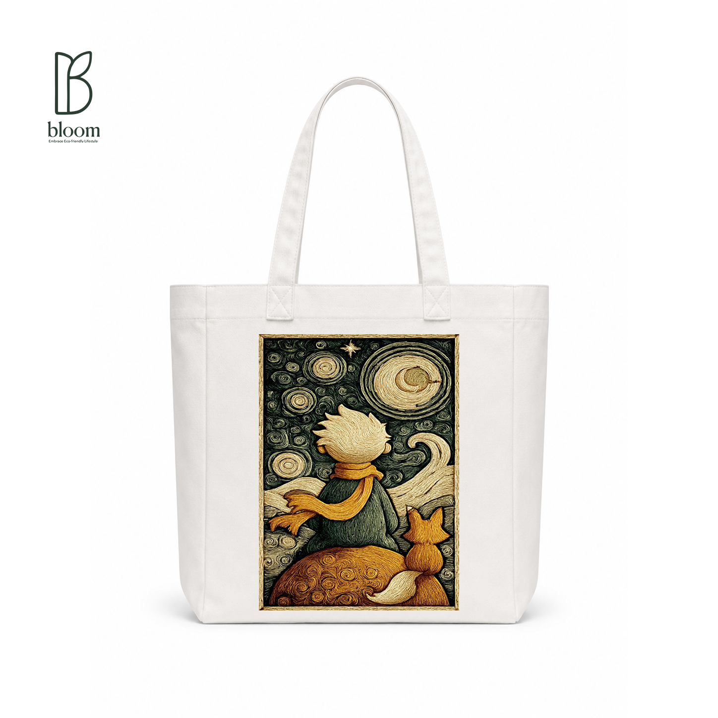 Little Prince Starry Night Canvas Tote Bag - Square White | Bloom Bags BD