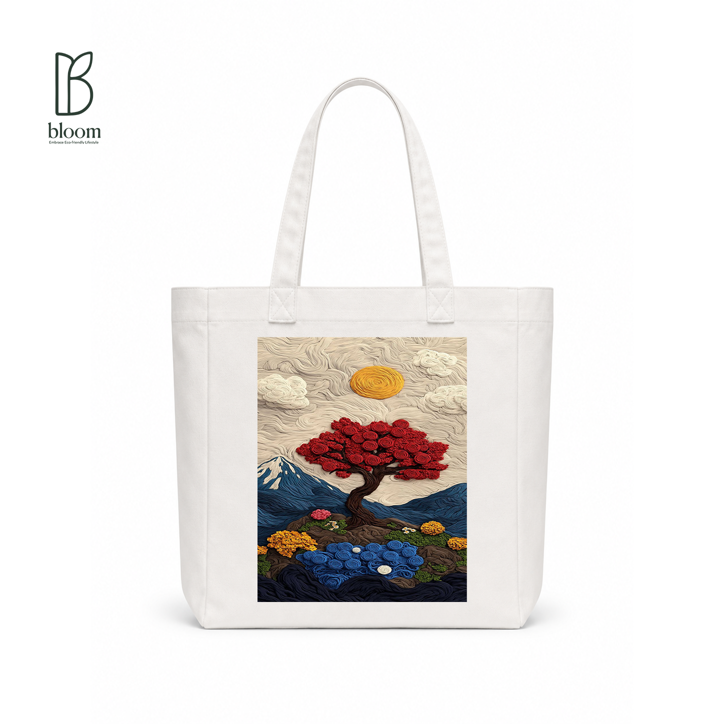 Crimson Bonsai canvas tote bag - Square White | Bloom Bags BD