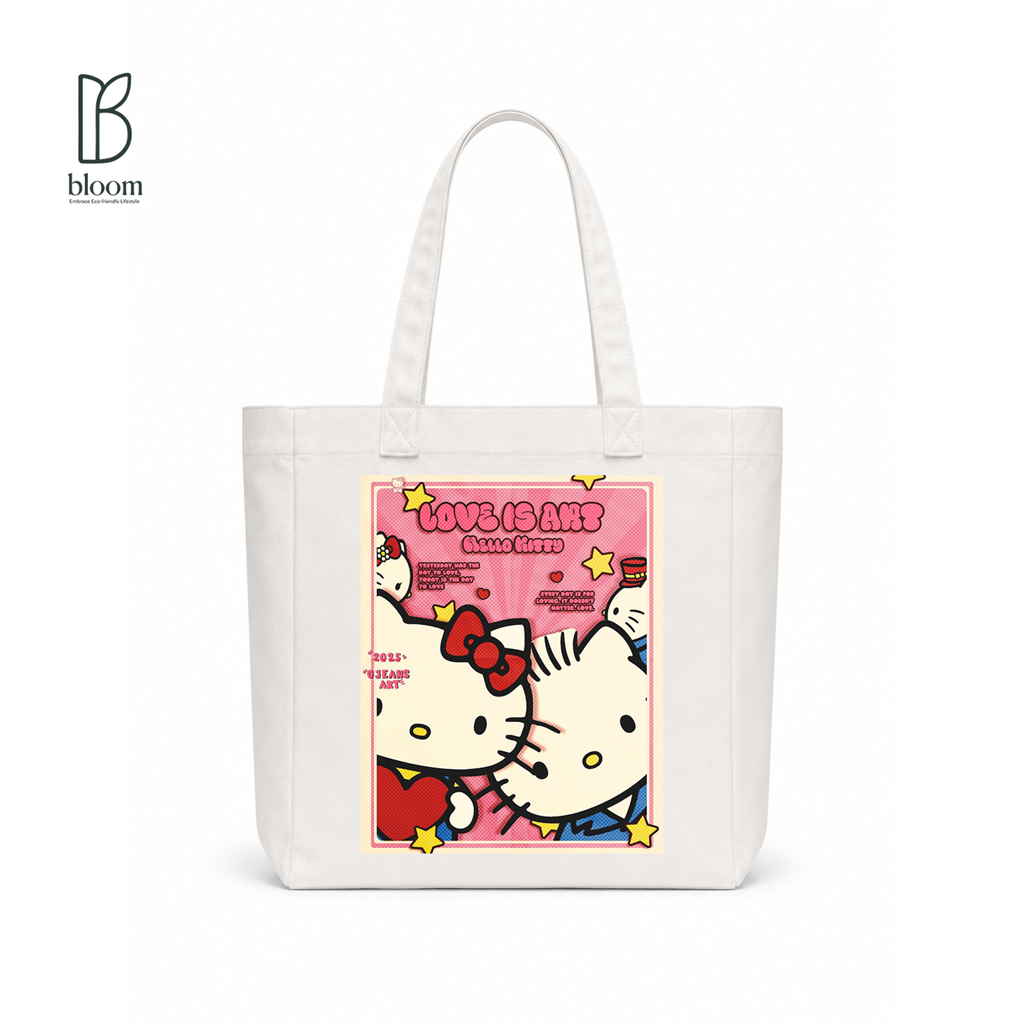 Hello Kitty Love Is Art canvas tote bag - Square size, White, front view
