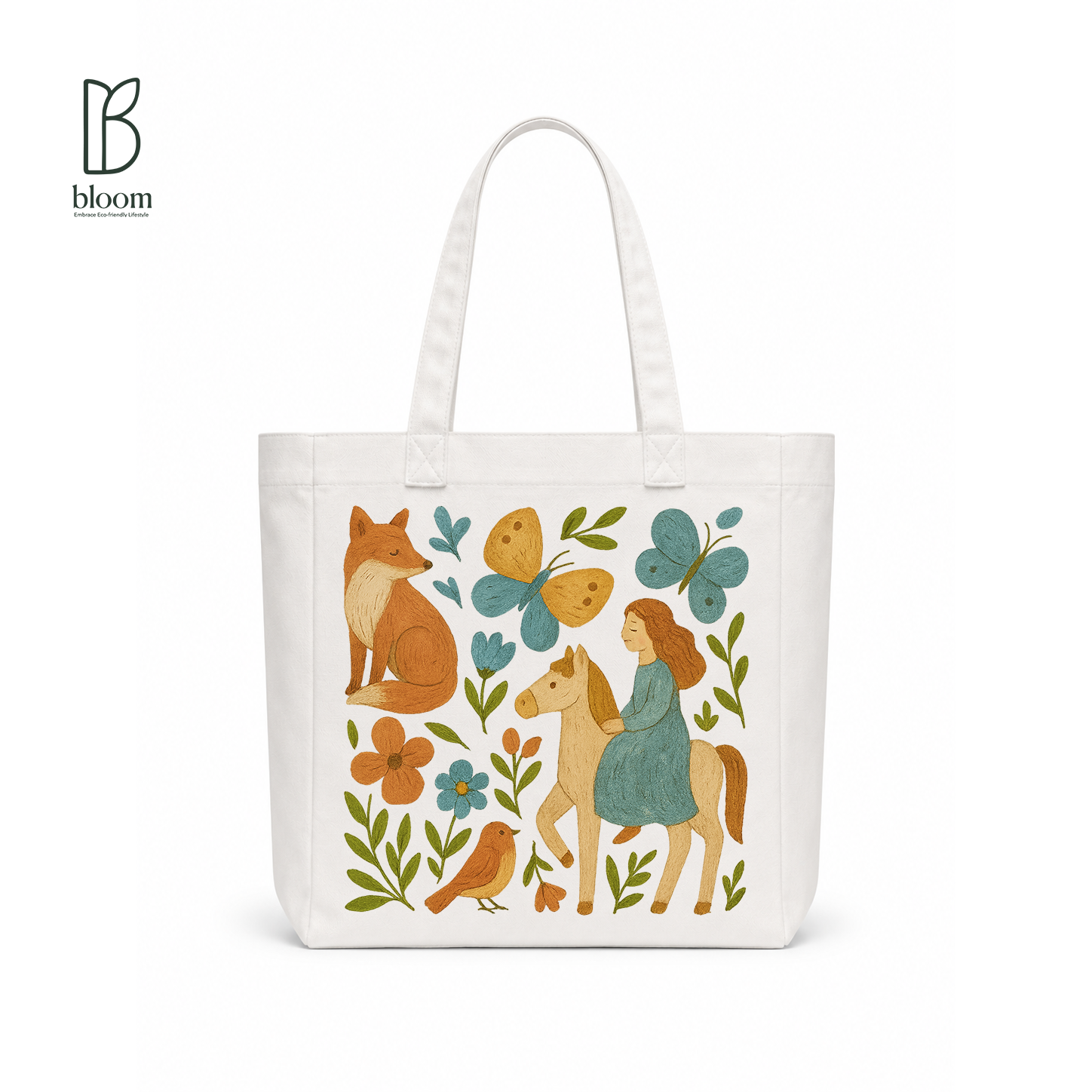 Fox & Rider Storybook canvas tote bag - Square White | Bloom Bags BD