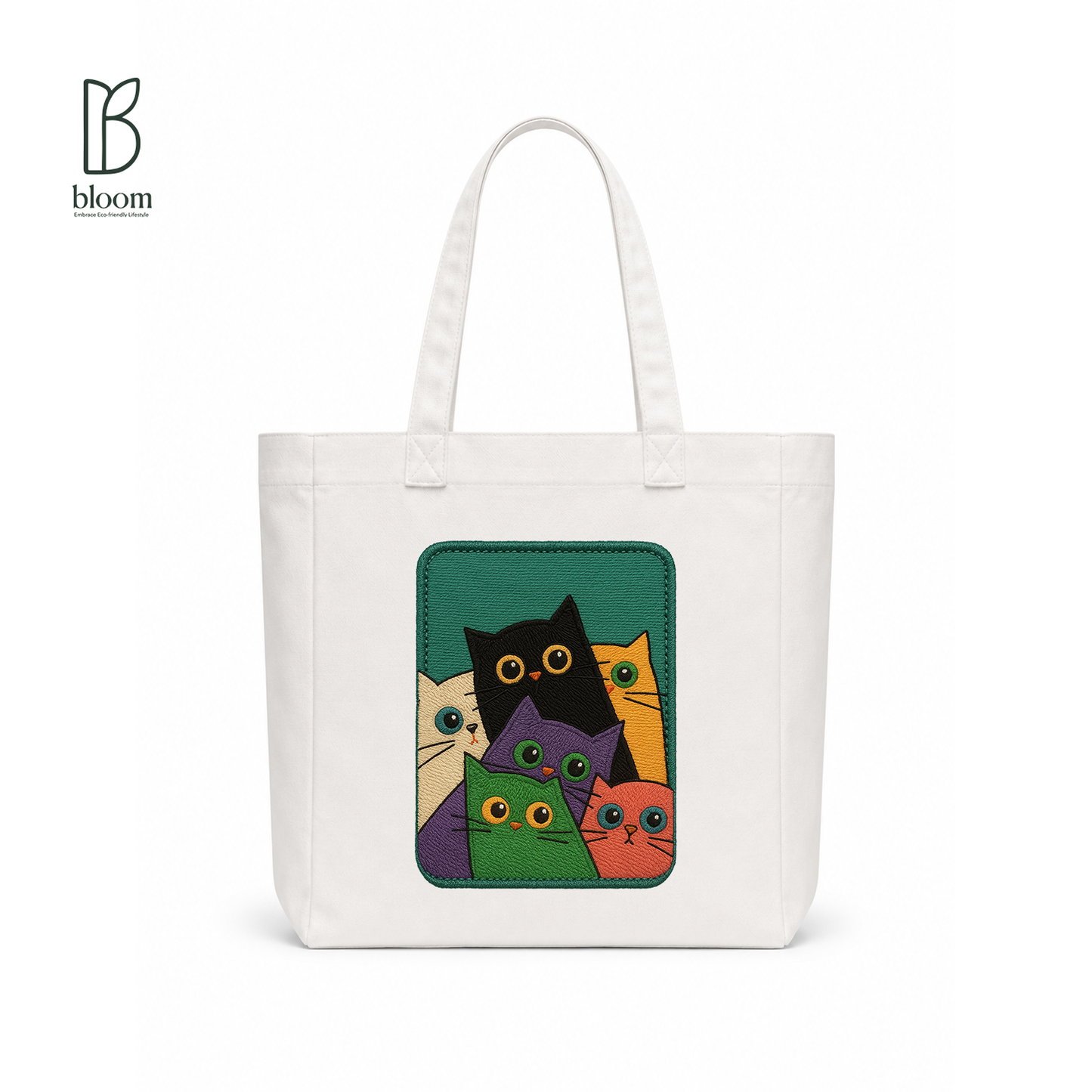 Rainbow Cat Squad canvas tote bag - Square White | Bloom Bags BD