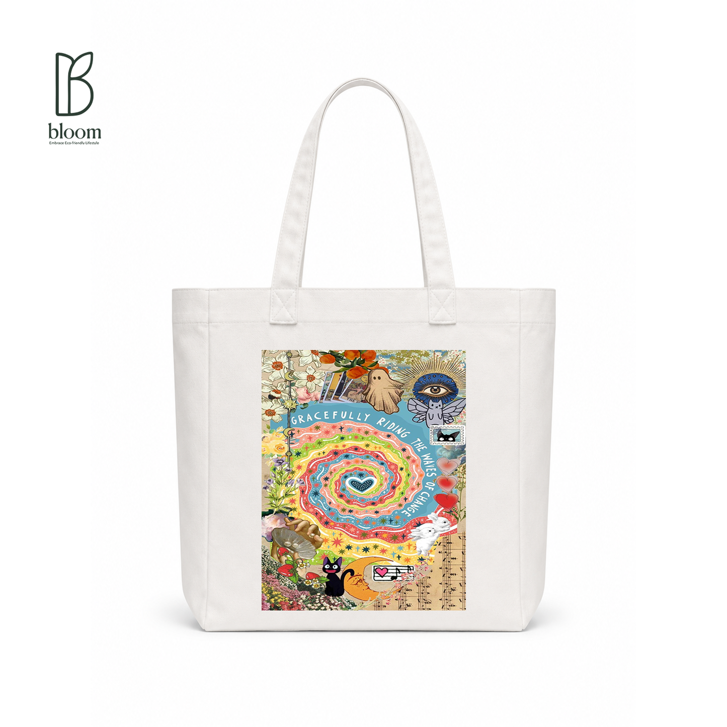 Waves of Change canvas tote bag - Square White | Bloom Bags BD