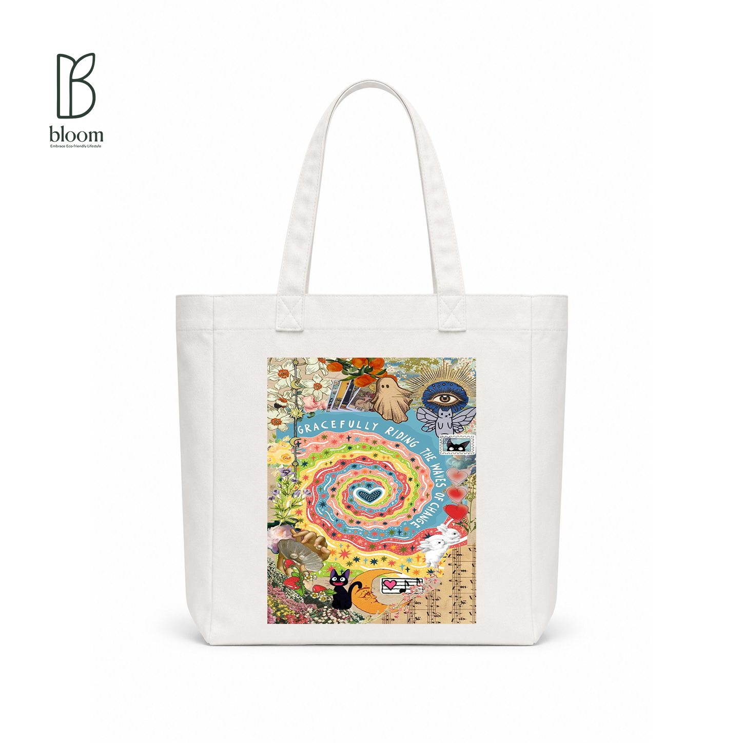 Waves of Change canvas tote bag - Square White | Bloom Bags BD