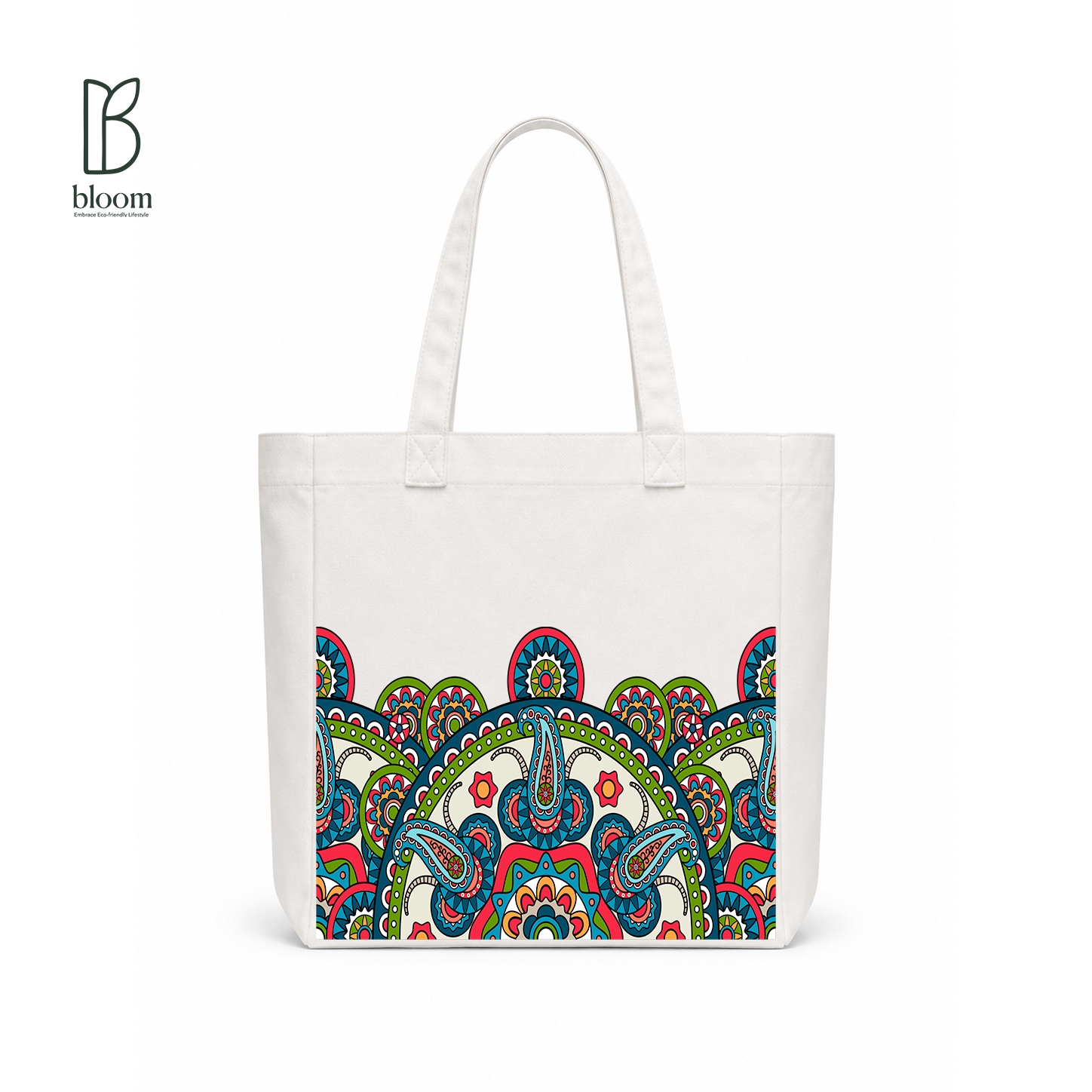 Sunburst Paisley Bloom Canvas Tote Bag - Square White | Bloom Bags BD
