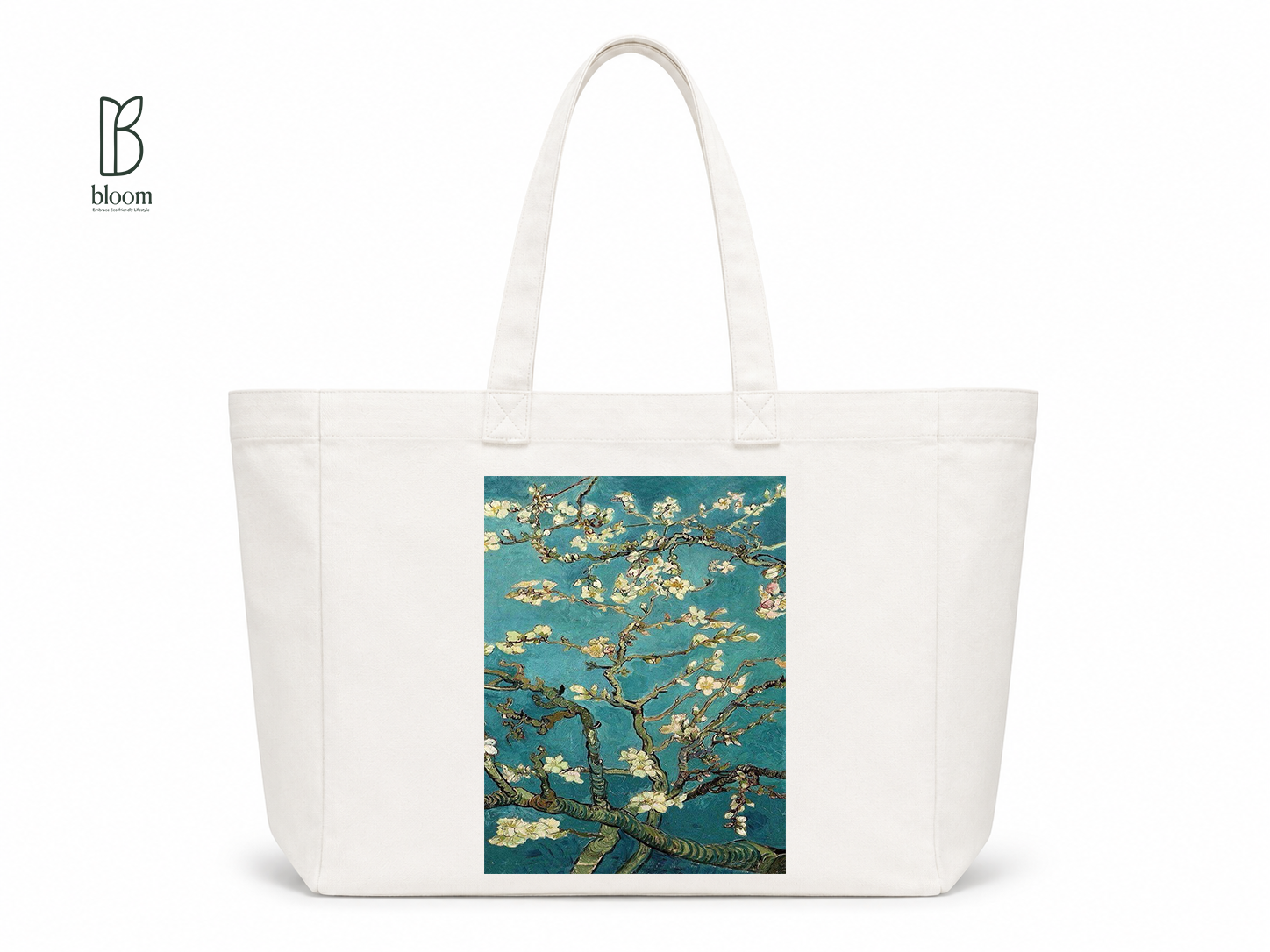 Almond Blossom canvas tote bag - Extended White | Bloom Bags BD