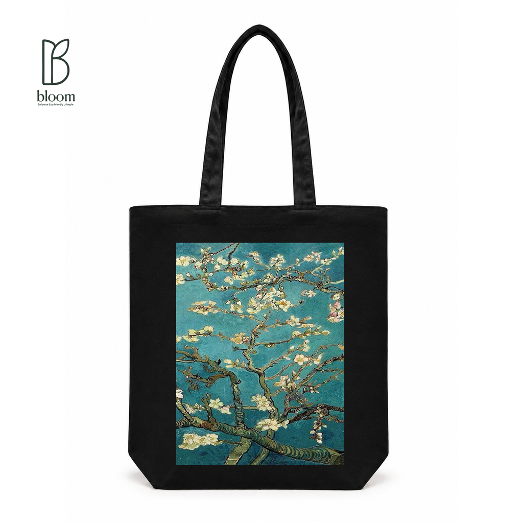 Almond Blossom canvas tote bag - Regular Black | Bloom Bags BD