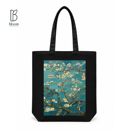 Almond Blossom canvas tote bag - Regular Black | Bloom Bags BD