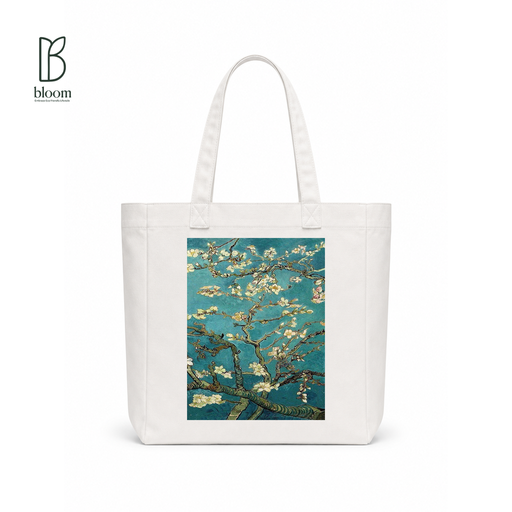 Almond Blossom canvas tote bag - Square White | Bloom Bags BD