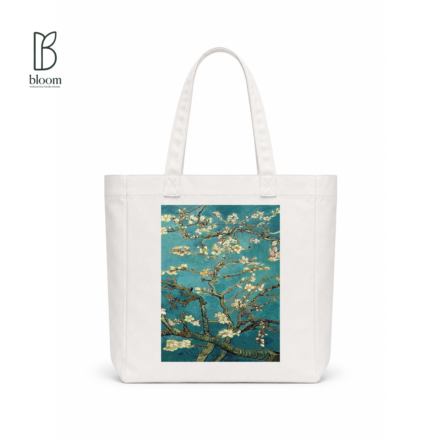 Almond Blossom canvas tote bag - Square White | Bloom Bags BD