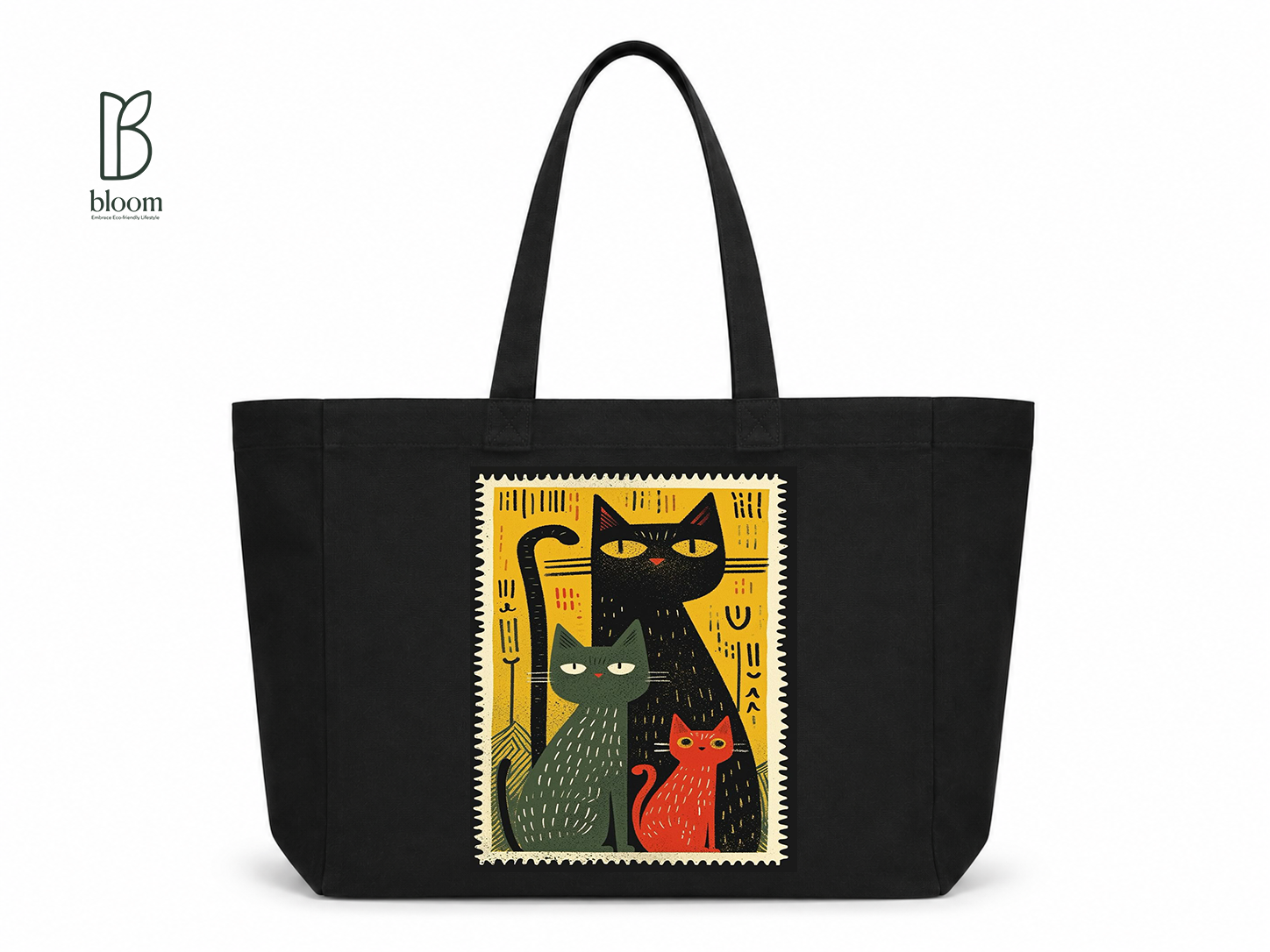 Ankh Cats canvas tote bag - Extended Black | Bloom Bags BD