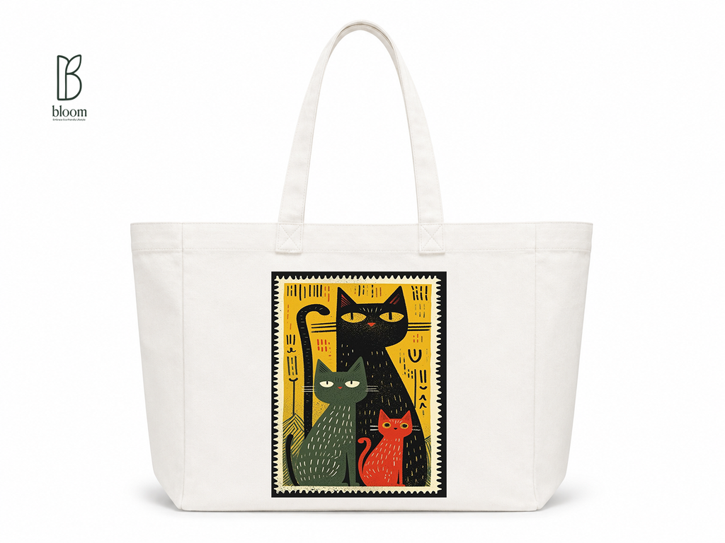 Ankh Cats canvas tote bag - Extended White | Bloom Bags BD