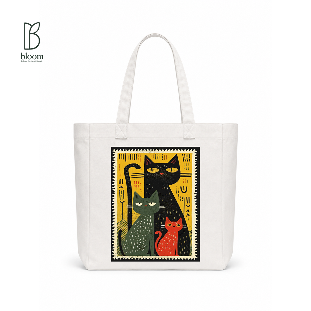 Ankh Cats canvas tote bag - Square White | Bloom Bags BD