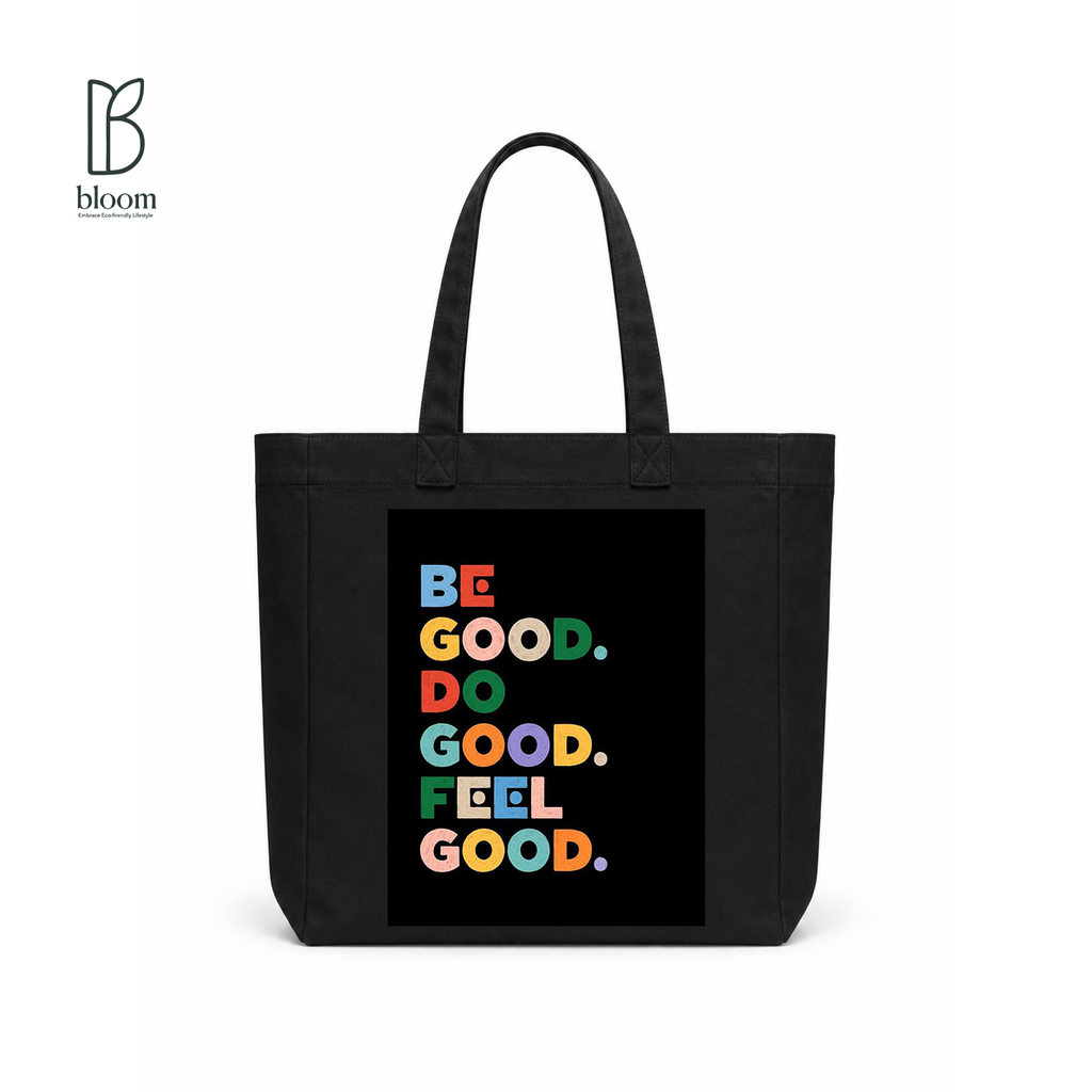 Be Good Do Good canvas tote bag - Square Black | Bloom Bags BD