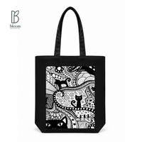 Black Cat Bloom canvas tote bag - Regular Black | Bloom Bags BD
