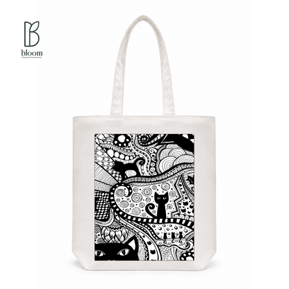 Black Cat Bloom canvas tote bag - Regular White | Bloom Bags BD