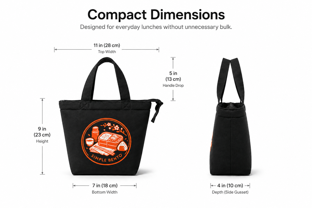 Bloom Bento lunch tote size chart and dimensions