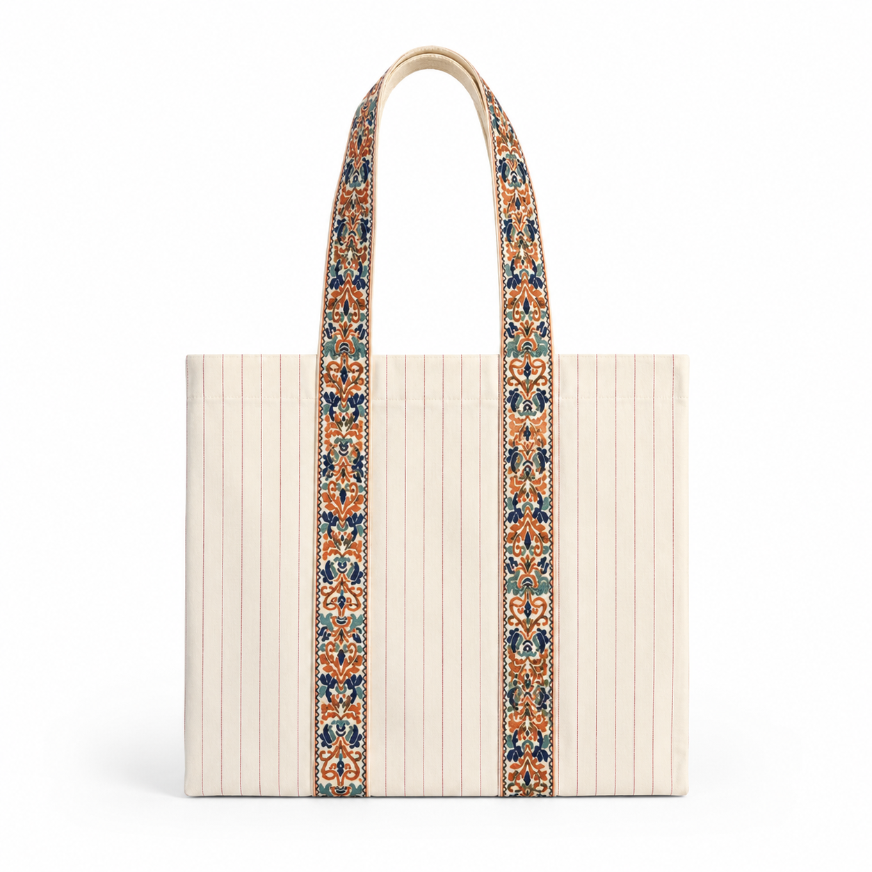 Darbar limited edition tote bag in cream pinstripe canvas - front view
