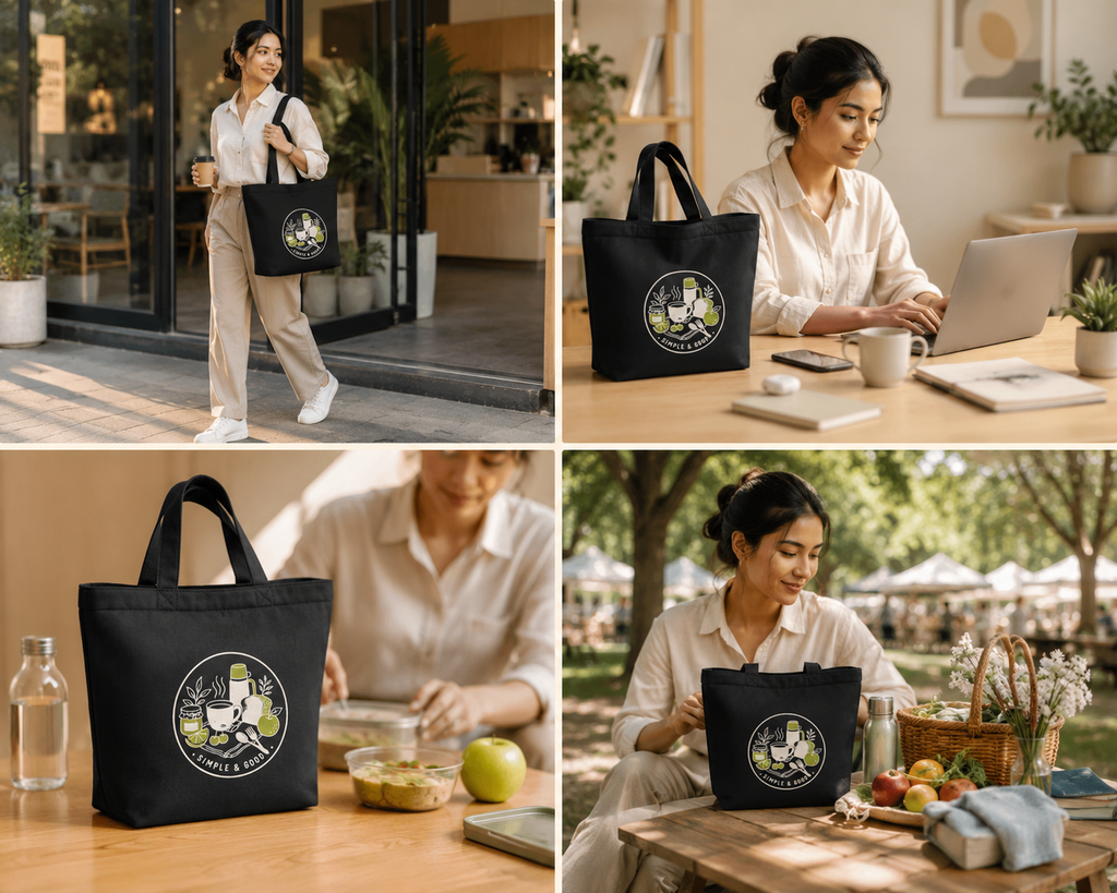 Lifestyle photos of the Bloom Picnic insulated lunch tote
