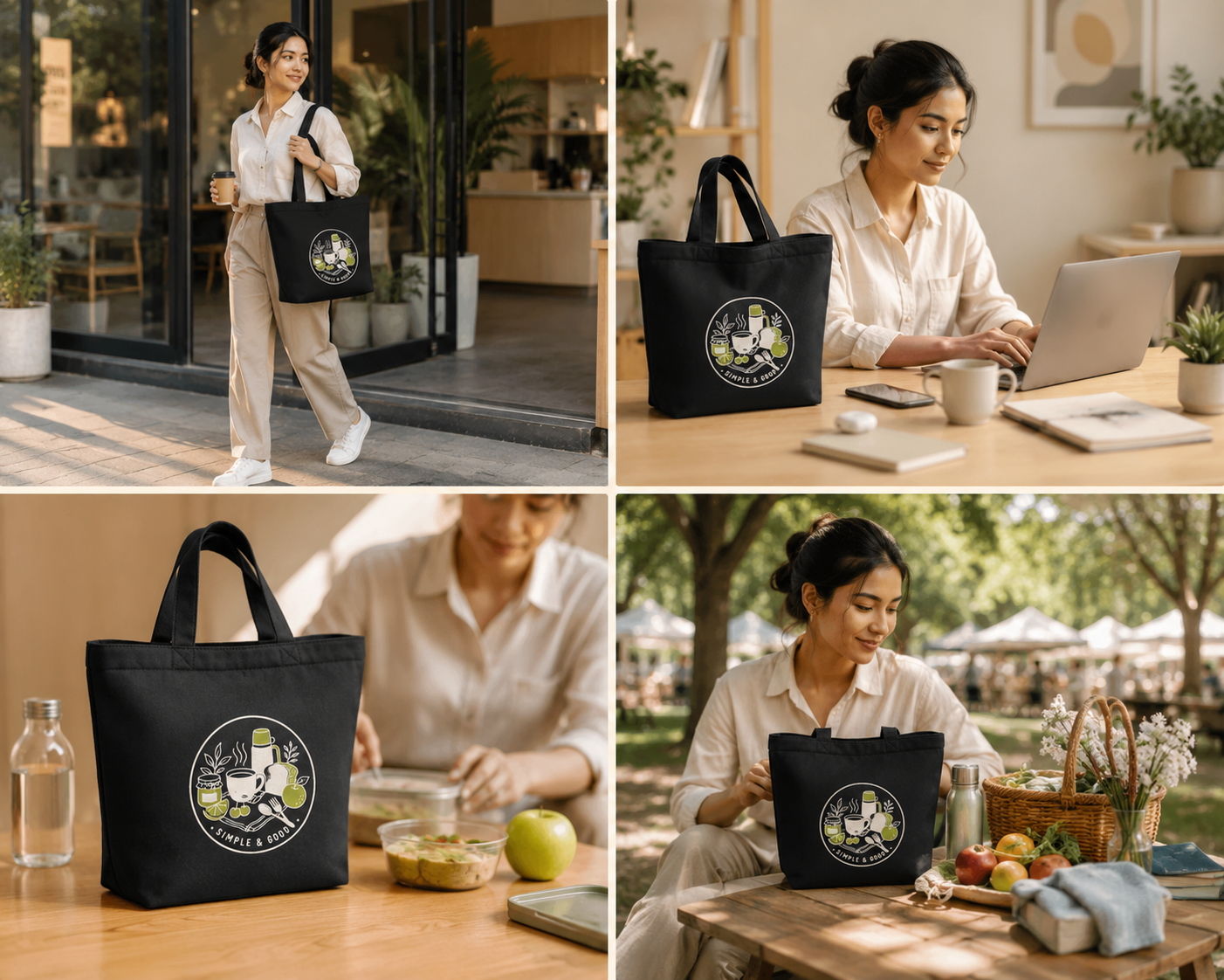 Lifestyle photos of the Bloom Picnic insulated lunch tote