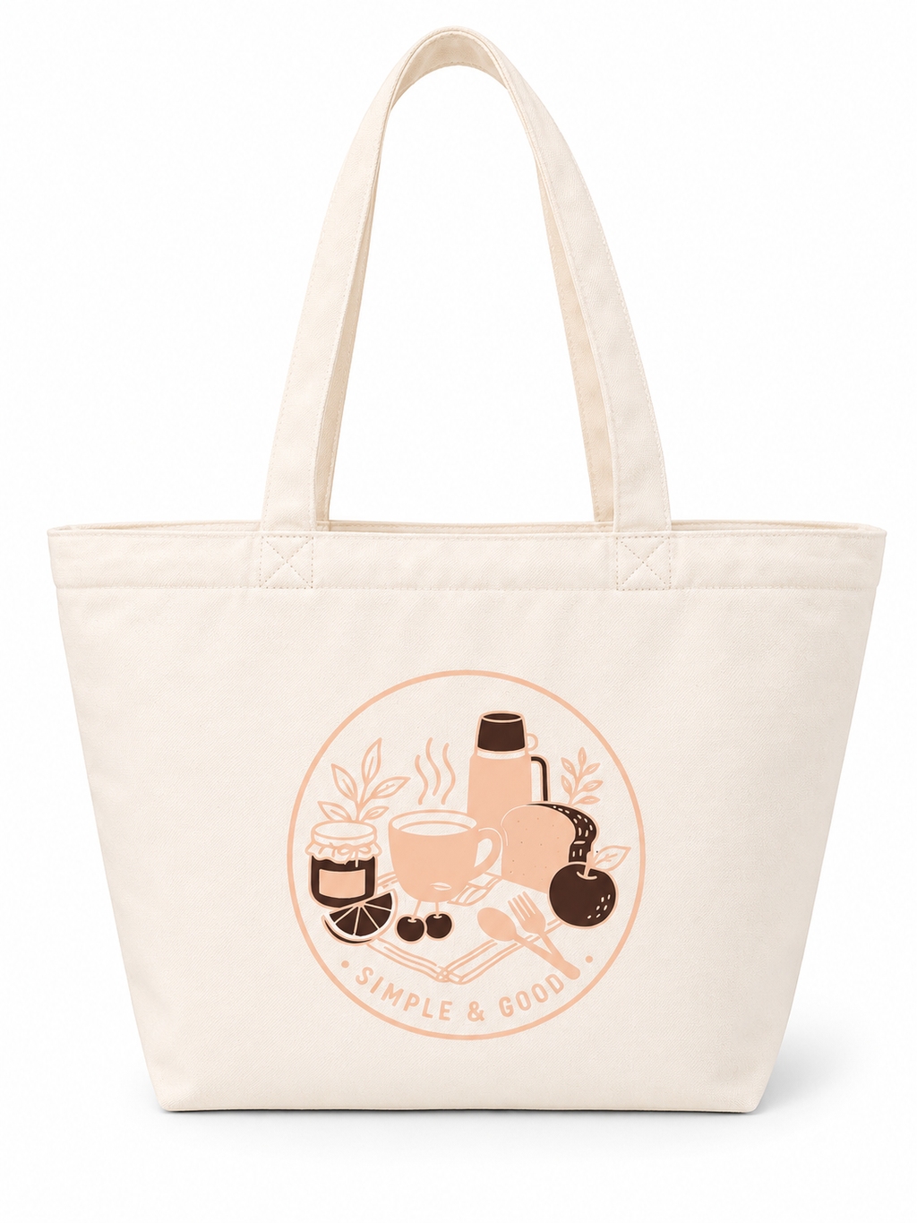 Bloom Picnic insulated lunch tote in white canvas - front view
