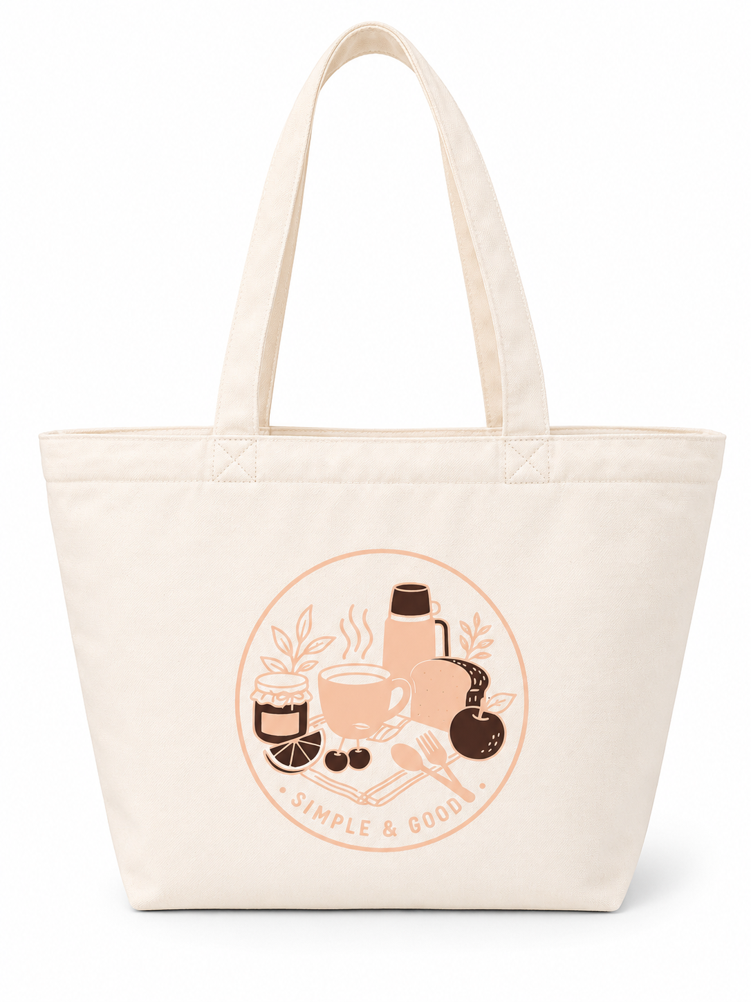 Bloom Picnic insulated lunch tote in white canvas - front view