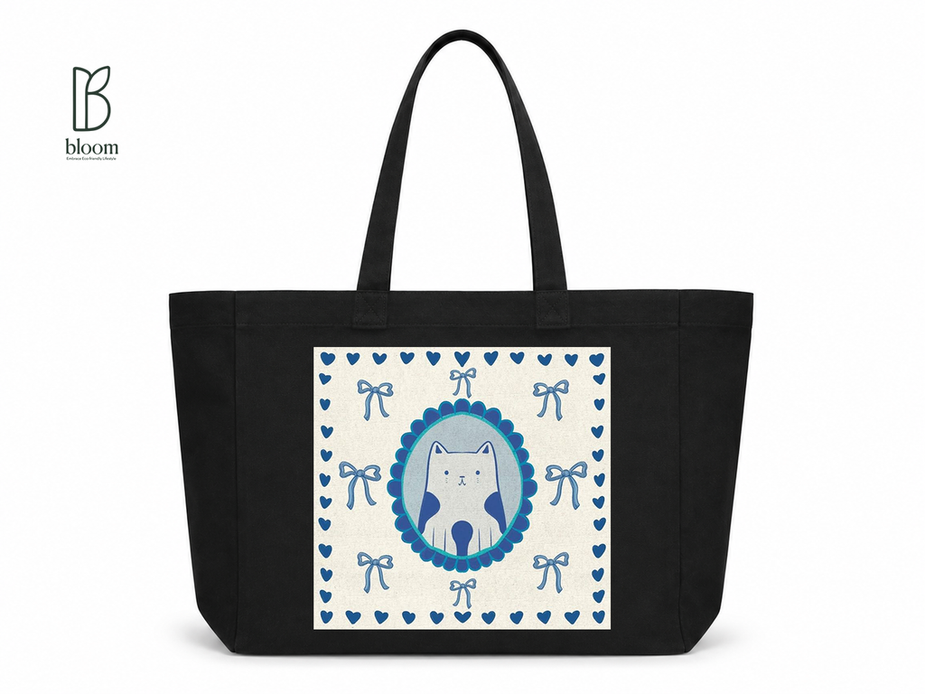 Blue Ribbon canvas tote bag - Extended Black | Bloom Bags BD
