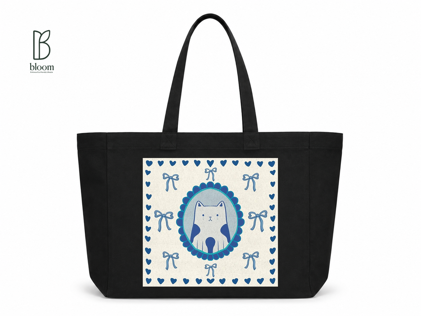 Blue Ribbon canvas tote bag - Extended Black | Bloom Bags BD