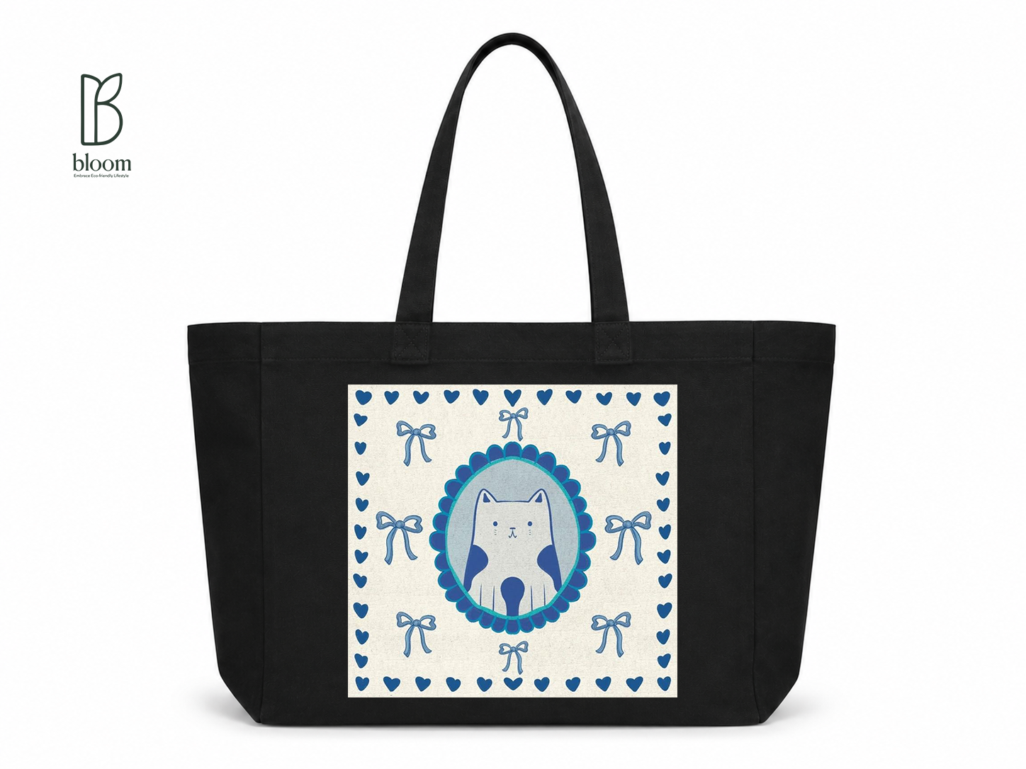 Blue Ribbon canvas tote bag - Extended Black | Bloom Bags BD