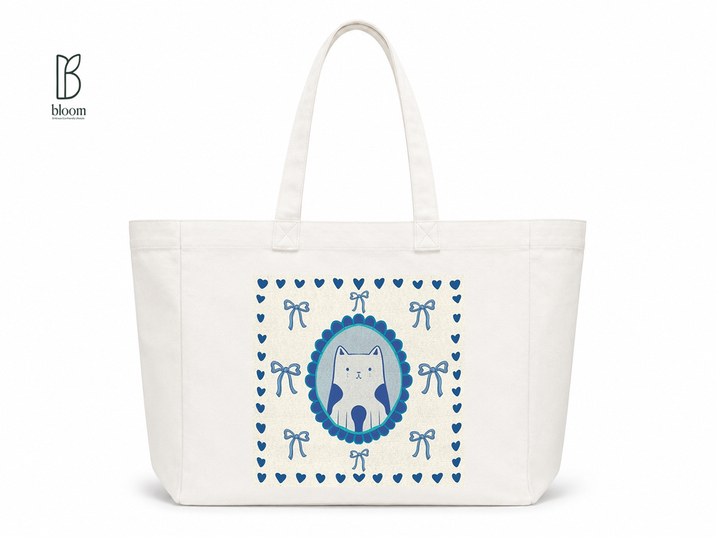 Blue Ribbon canvas tote bag - Extended White | Bloom Bags BD