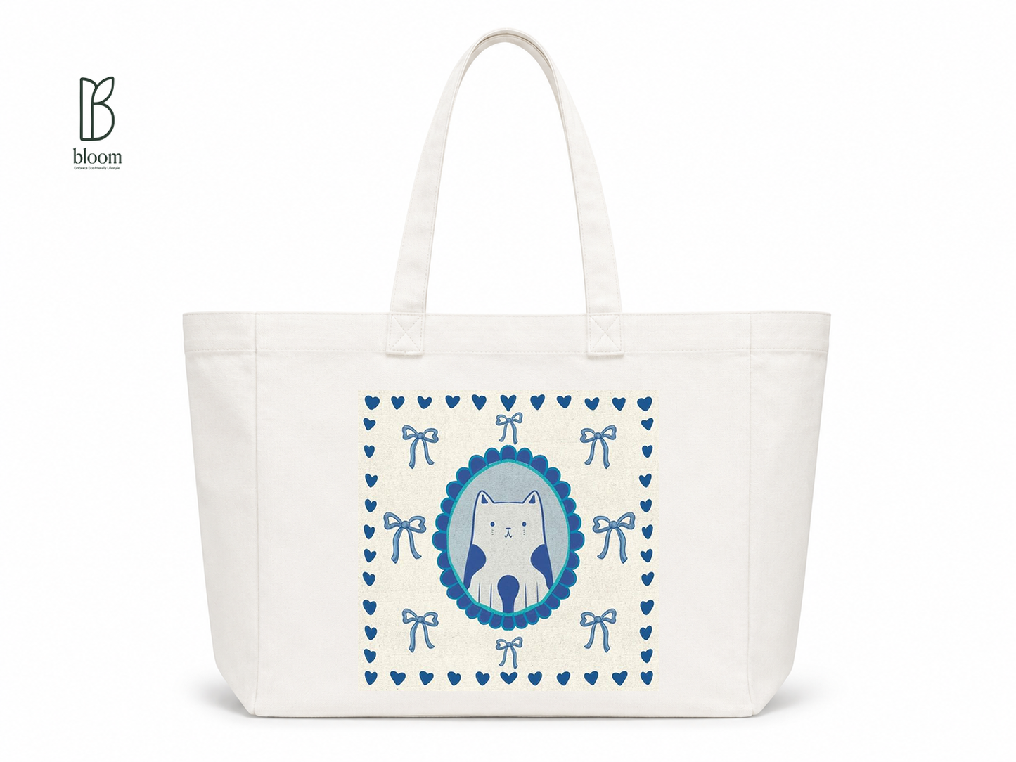 Blue Ribbon canvas tote bag - Extended White | Bloom Bags BD