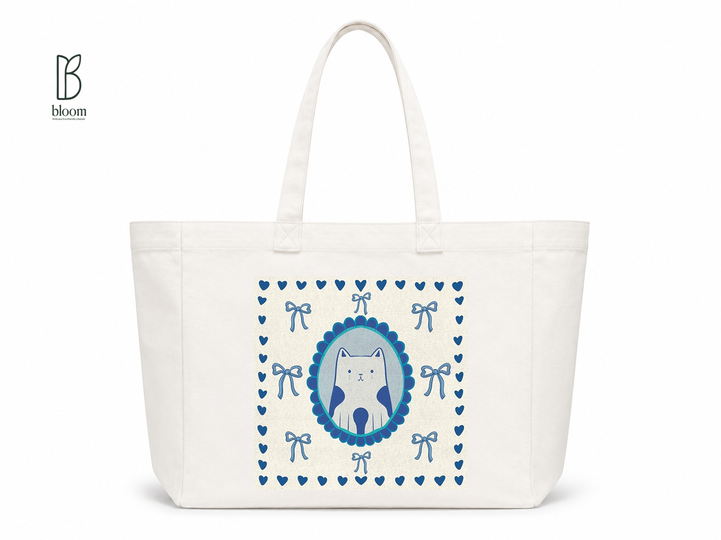 Blue Ribbon canvas tote bag - Extended White | Bloom Bags BD