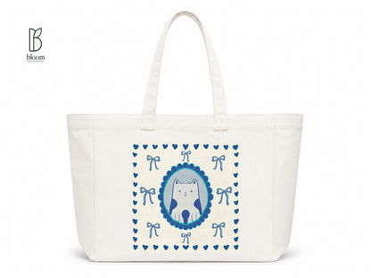 Blue Ribbon canvas tote bag - Extended White | Bloom Bags BD
