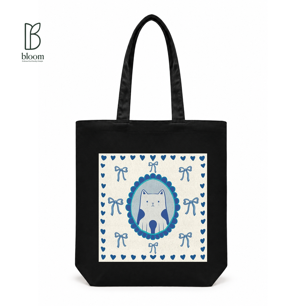 Blue Ribbon canvas tote bag - Regular Black | Bloom Bags BD