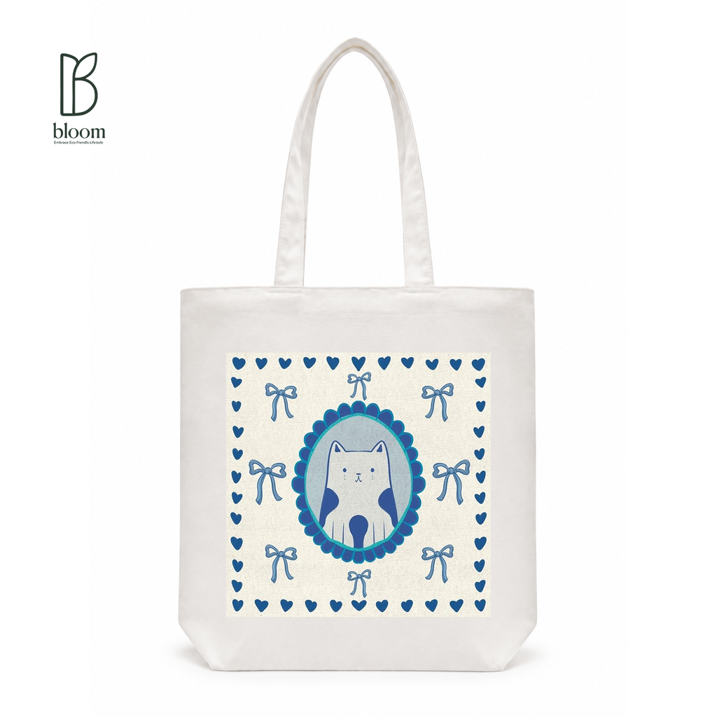Blue Ribbon canvas tote bag - Regular White | Bloom Bags BD