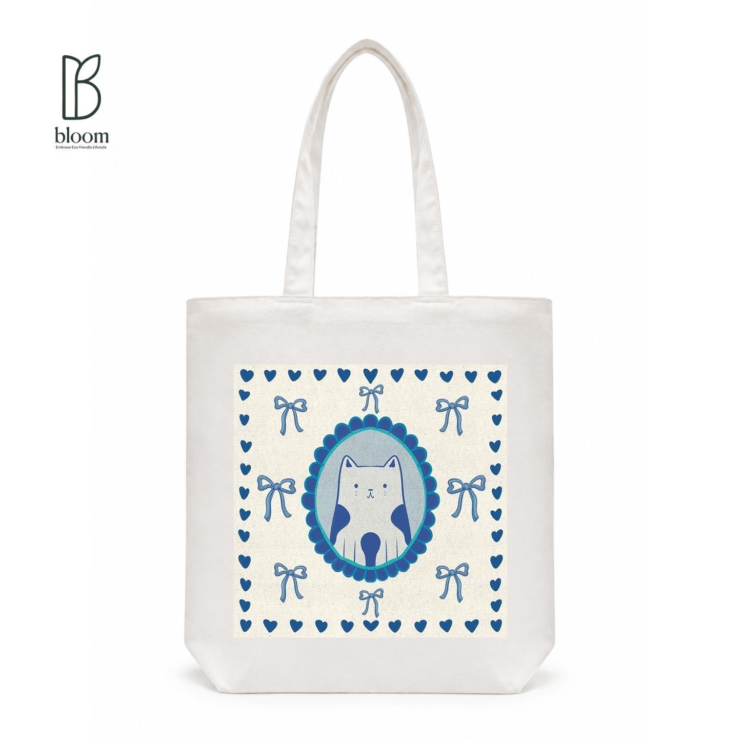 Blue Ribbon canvas tote bag - Regular White | Bloom Bags BD