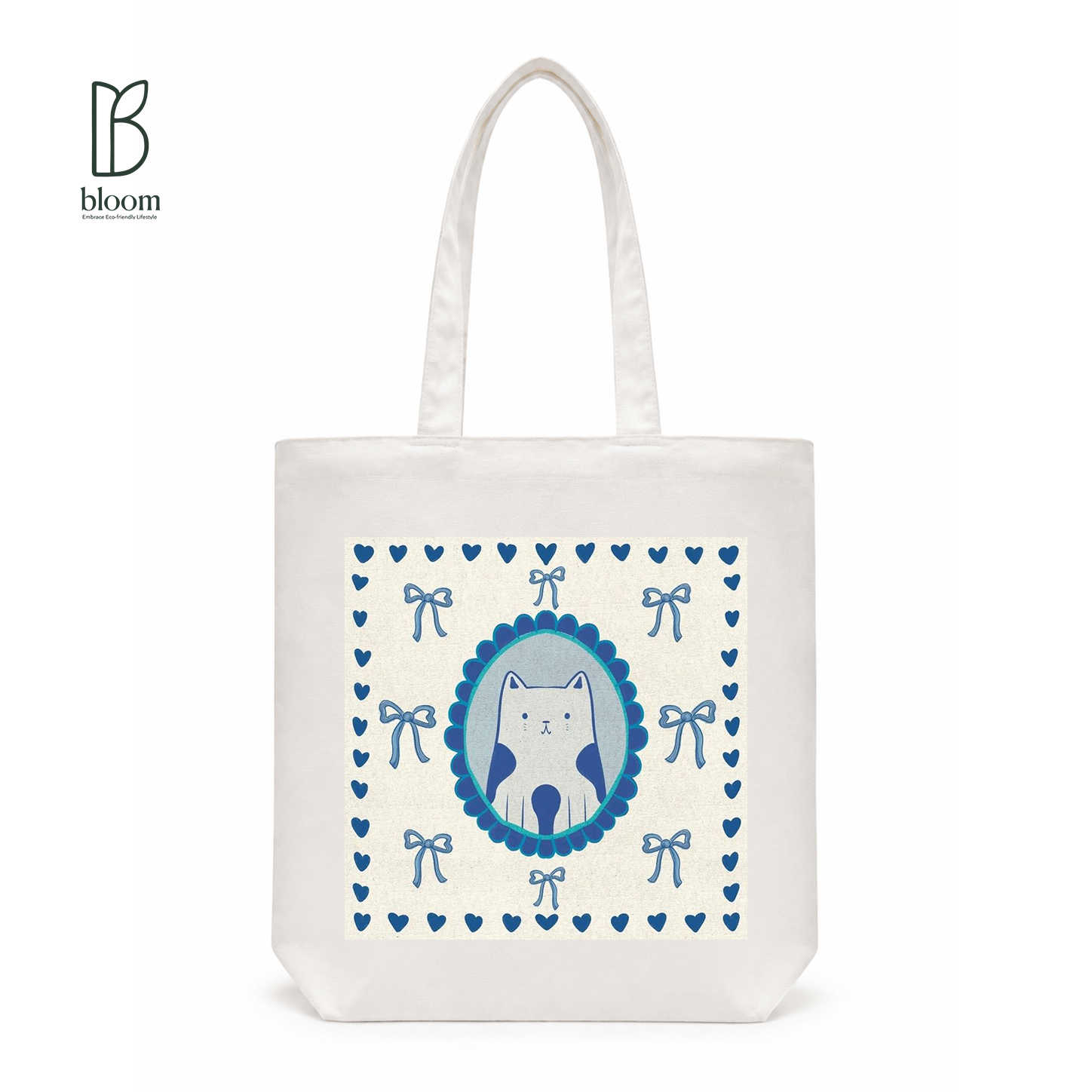 Blue Ribbon canvas tote bag - Regular White | Bloom Bags BD